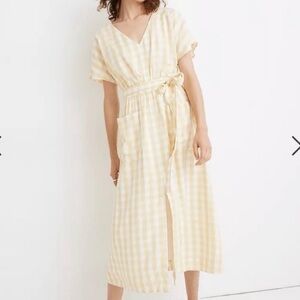 Madewell Yellow Gingham Midi Dress